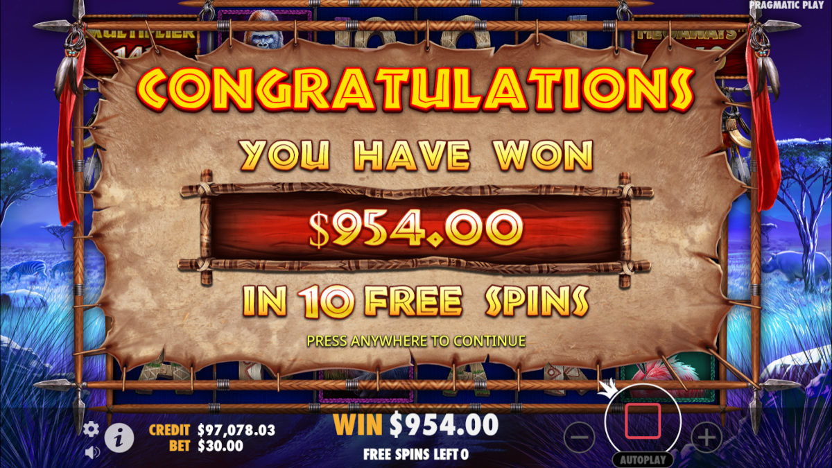 Great Rhino Megaways slot by Pragmatic play, total win from free spins